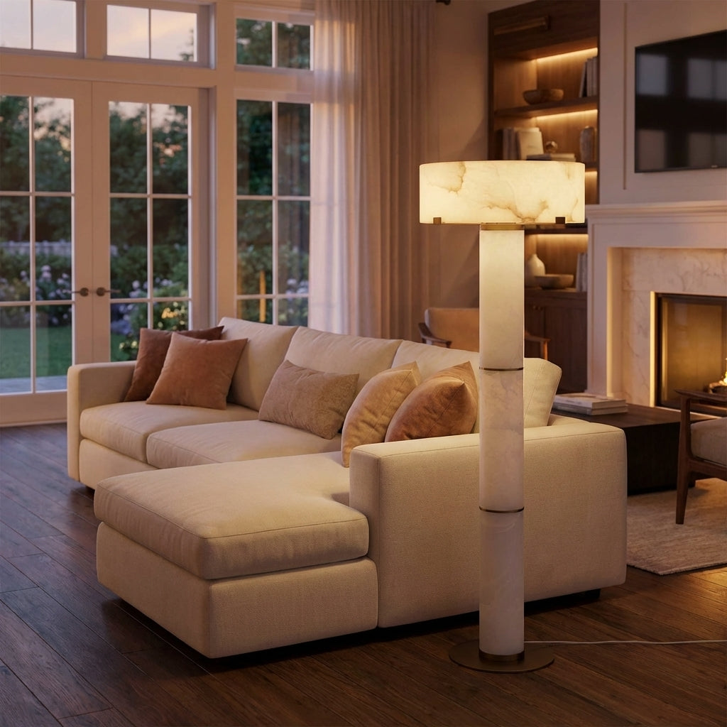 Morylighting Veridian Alabaster Stone Floor Lamp 64''H - American family room