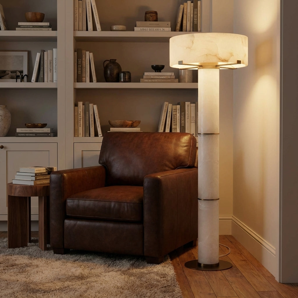 Morylighting Veridian Alabaster Stone Floor Lamp 64''H - American living room reading corner