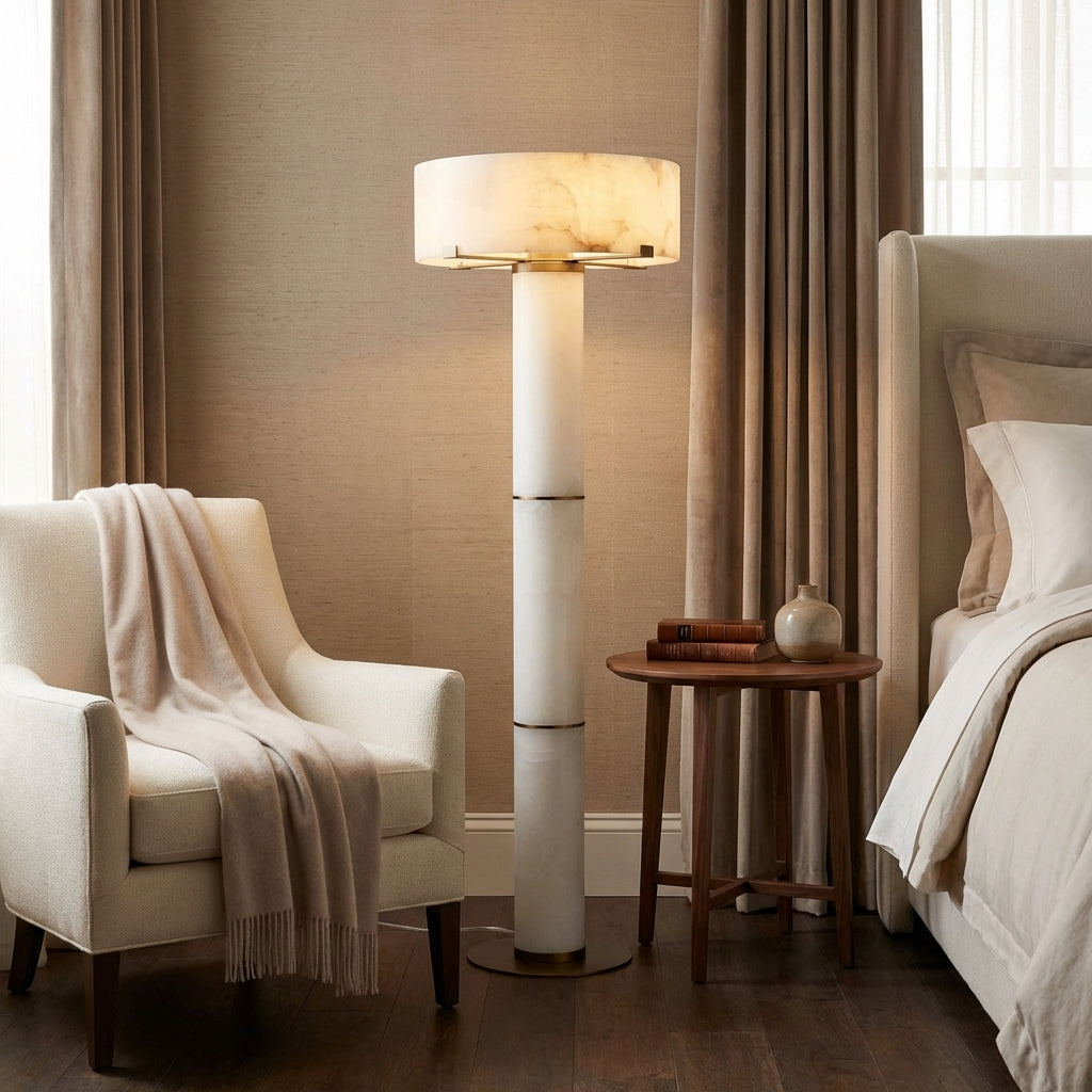 Morylighting Veridian Alabaster Stone Floor Lamp 64''H - American master bedroom corner