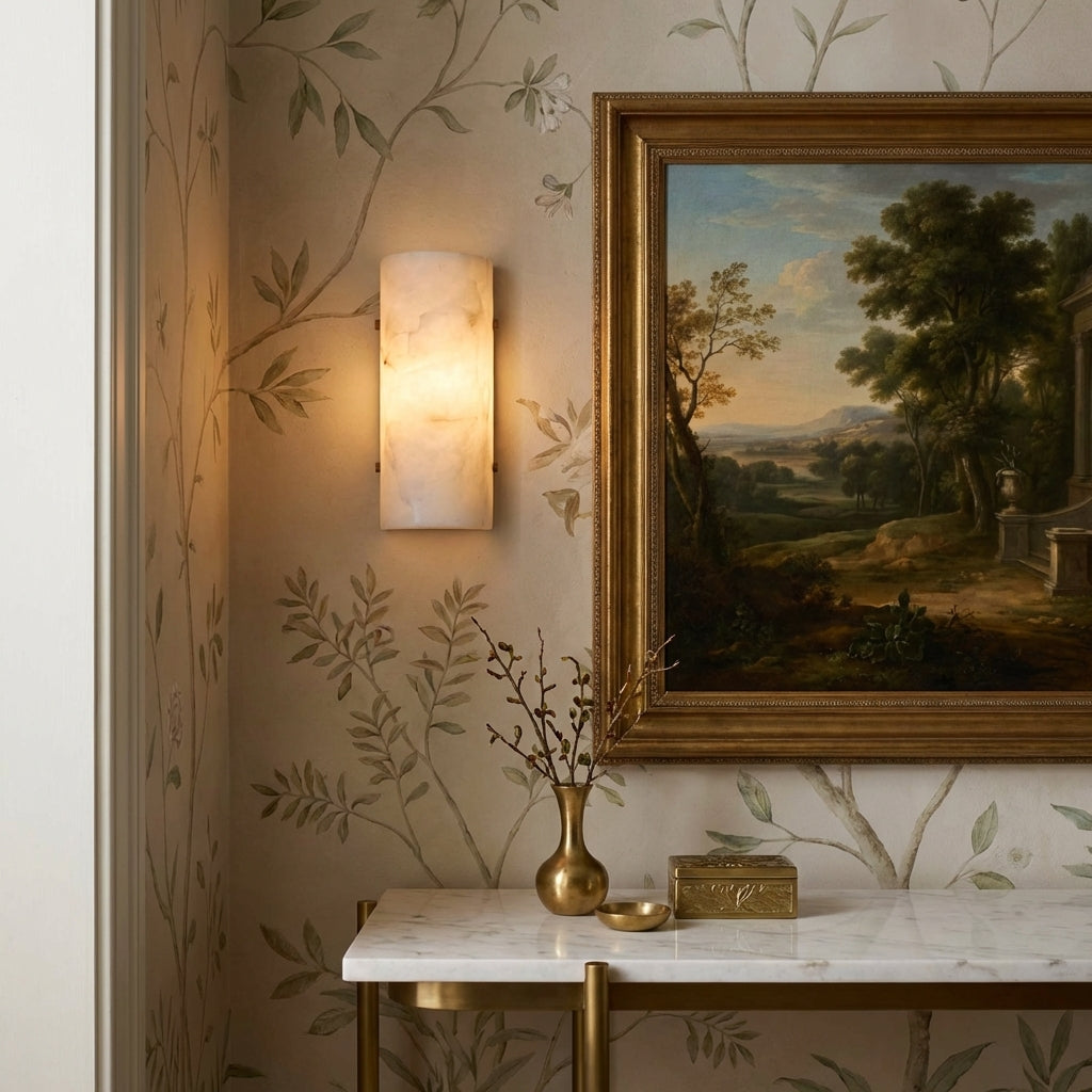 Morylighting Luminous Alabaster Stone Sconce - sophisticated American hallway alcove