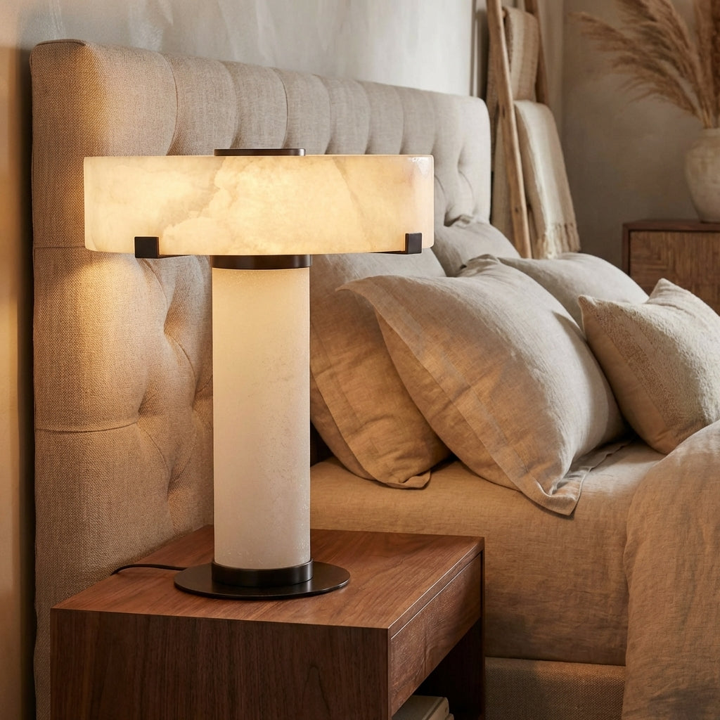 Morylighting Alabaster Stone Accent Table Lamp - American bedroom nightstand