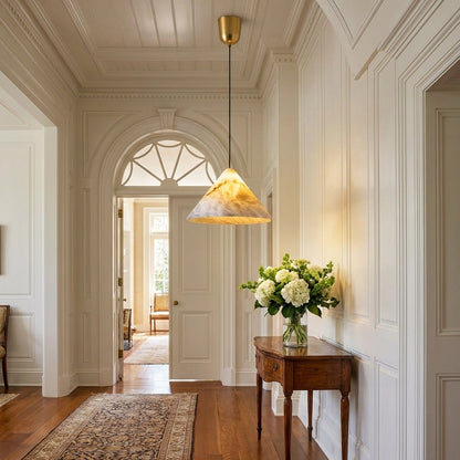 Morylighting Sakura Bloom Alabaster Pendant - elegant American entryway with arched doorway