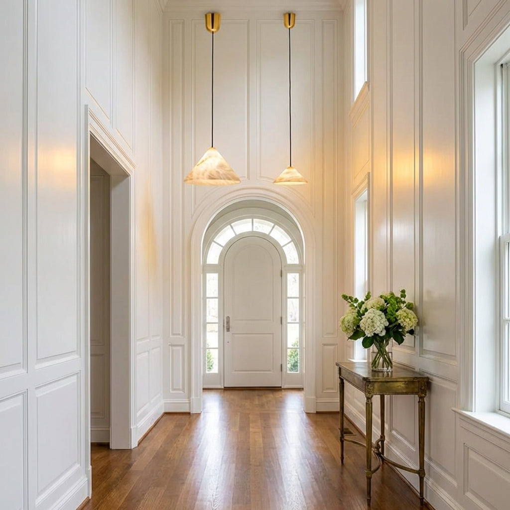 Morylighting Sakura Bloom Alabaster Pendant - elegant American entryway with arched doorway