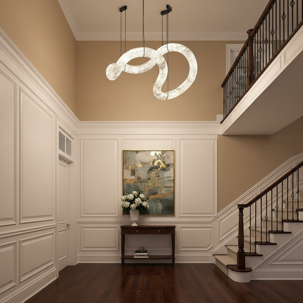 Morylighting Aura Alabaster Symmetrical Grand Pendant Light - elegant American entryway with 10-foot ceiling