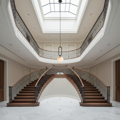 Morylighting Alabaster Orb Modern Pendant Light - dramatic American stairwell with three-story void
