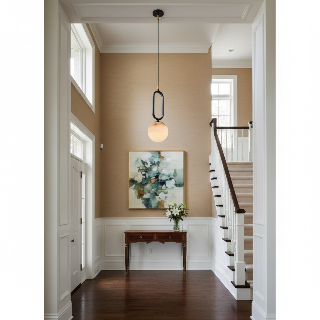 Morylighting Alabaster Orb Modern Pendant Light - elegant American entryway with 10-foot ceiling