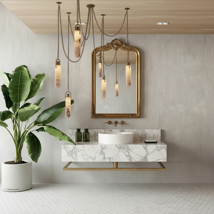 Morylighting Snowflake Alabaster 1-Light Multi-Drop Pendant - elegant American powder room
