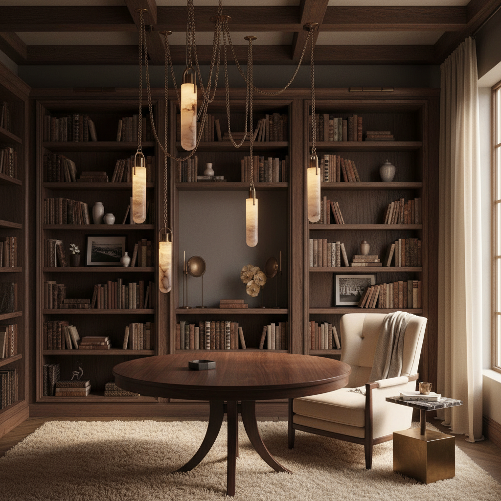 Morylighting Snowflake Alabaster 1-Light Multi-Drop Pendant - cozy American reading nook by a window