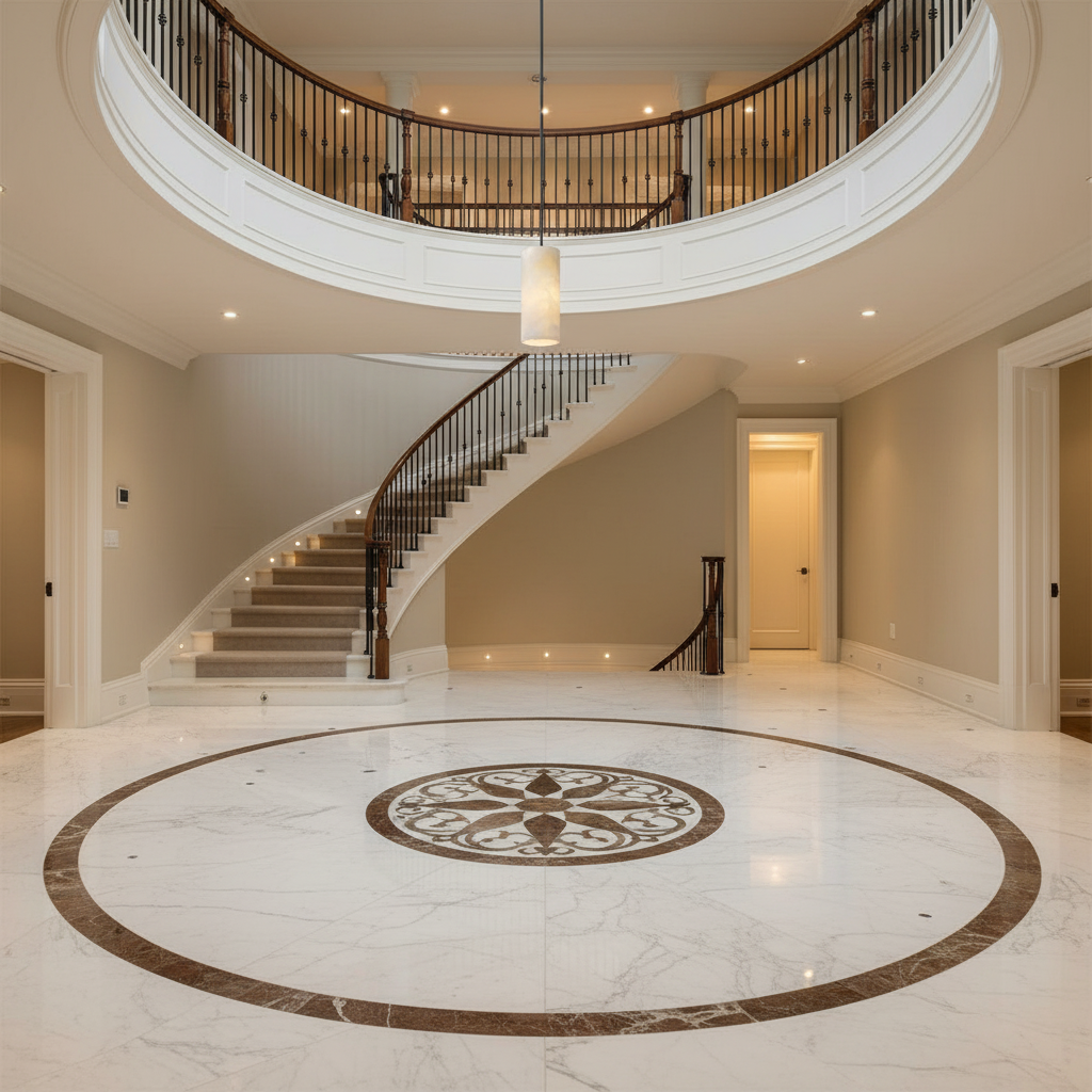 Morylighting Alabaster Cylinder Pendant - grand American foyer with double-height ceiling