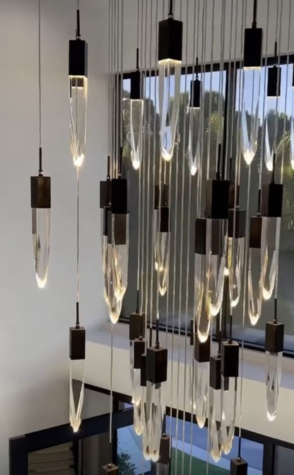 Modern Light Luxury Round/Rectangle Ceiling Pendant Light in Black Finish for Kitchen Island/ Staircase/Living Room
