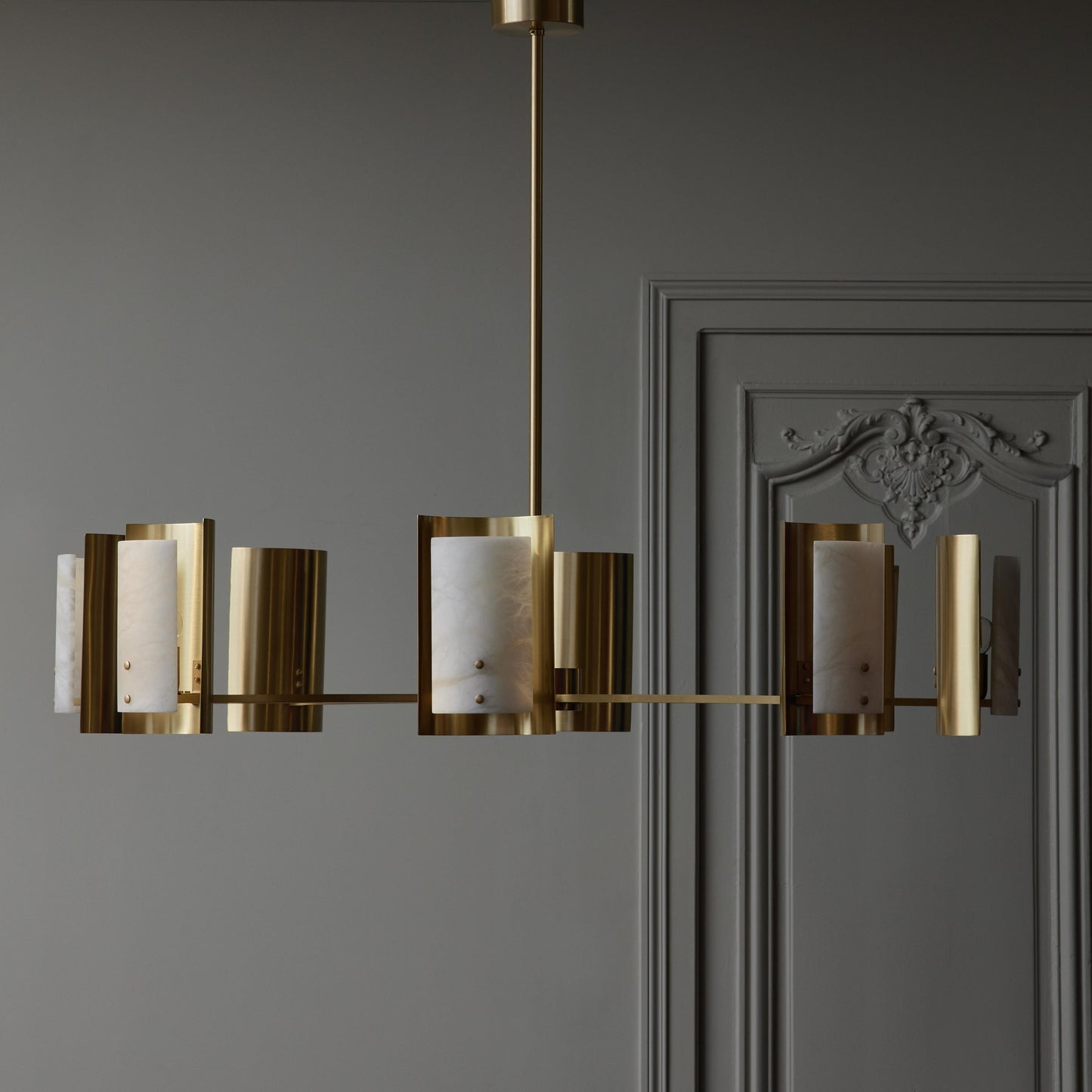 Brass and Alabaster Shield Chandelier