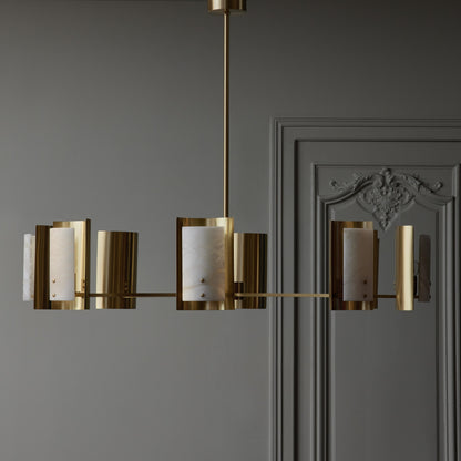 Brass and Alabaster Shield Chandelier