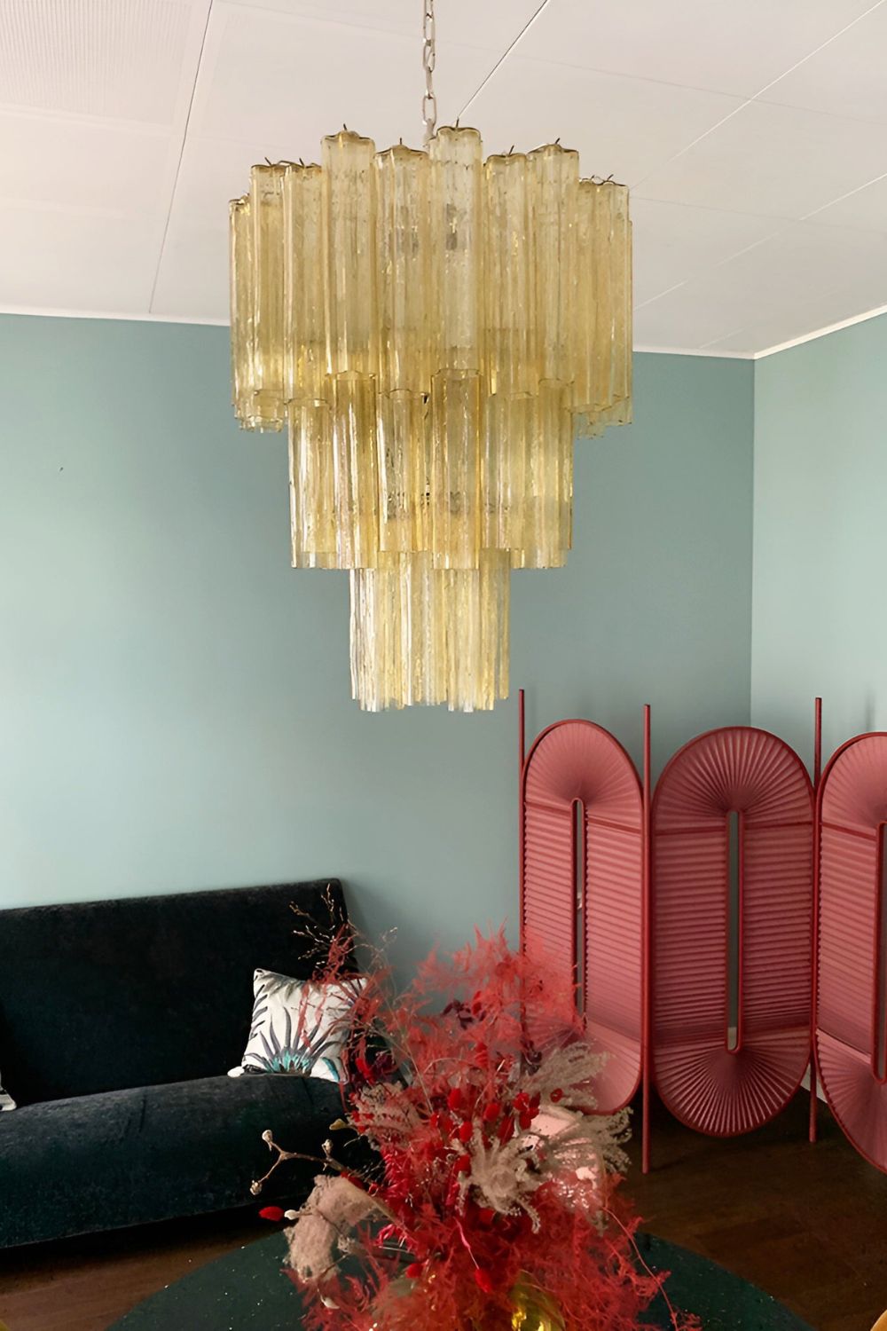 Three-Tier Yellow  Glass Art Chandelier - view 2 | morylighting