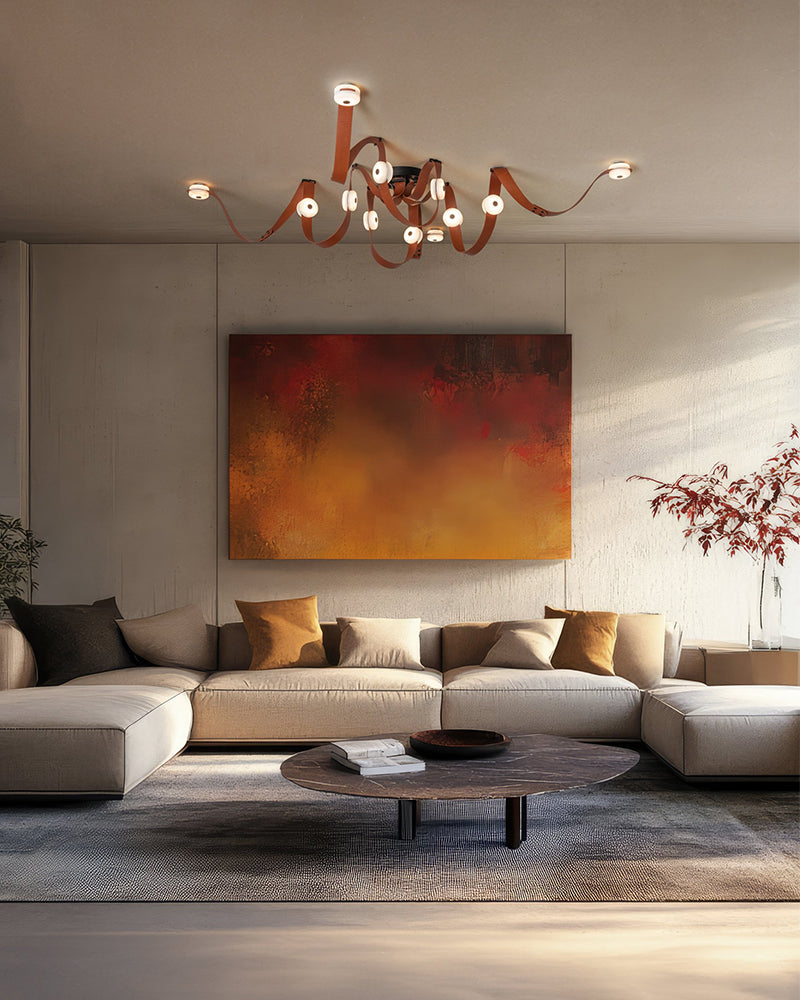 LED Mini SNAPS Module Ceiling Alabaster Pendant Light with Brown Leather Straps