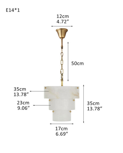 3 Tier White Round Alabaster Chain Pendant Light Fitting in Brass 10in
