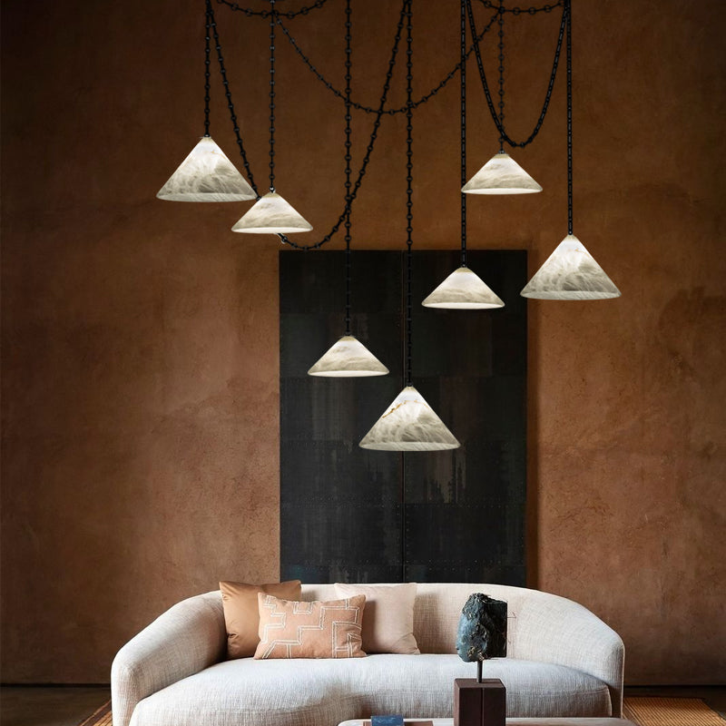 Multi-Head Matte White Alabaster Cone Hanging Kitchen Pendant Light