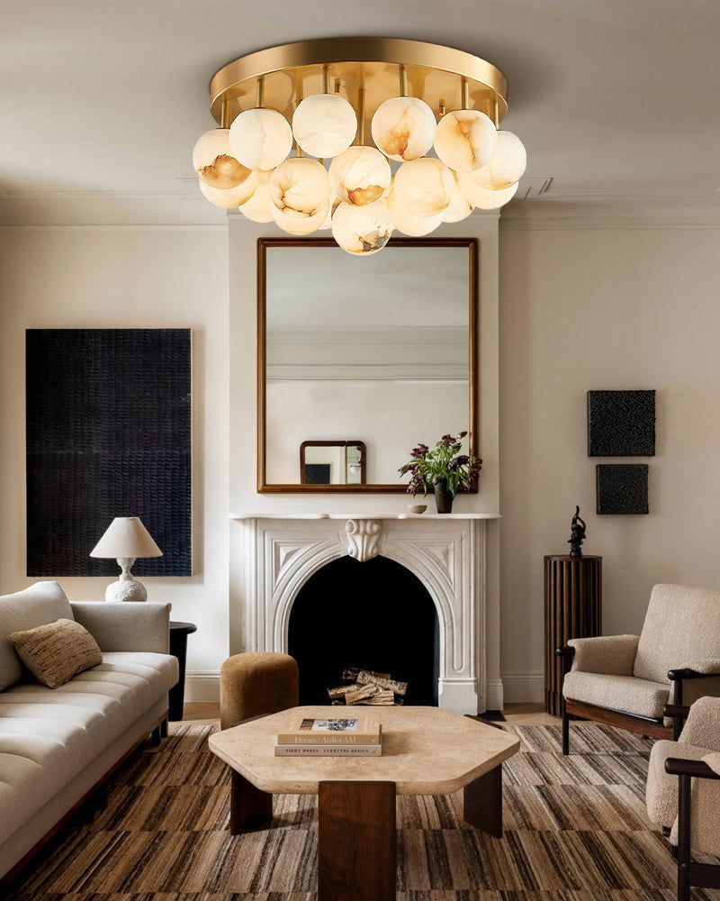 Alabaster Semi Flush Mount with Etched Opal Marble Shades