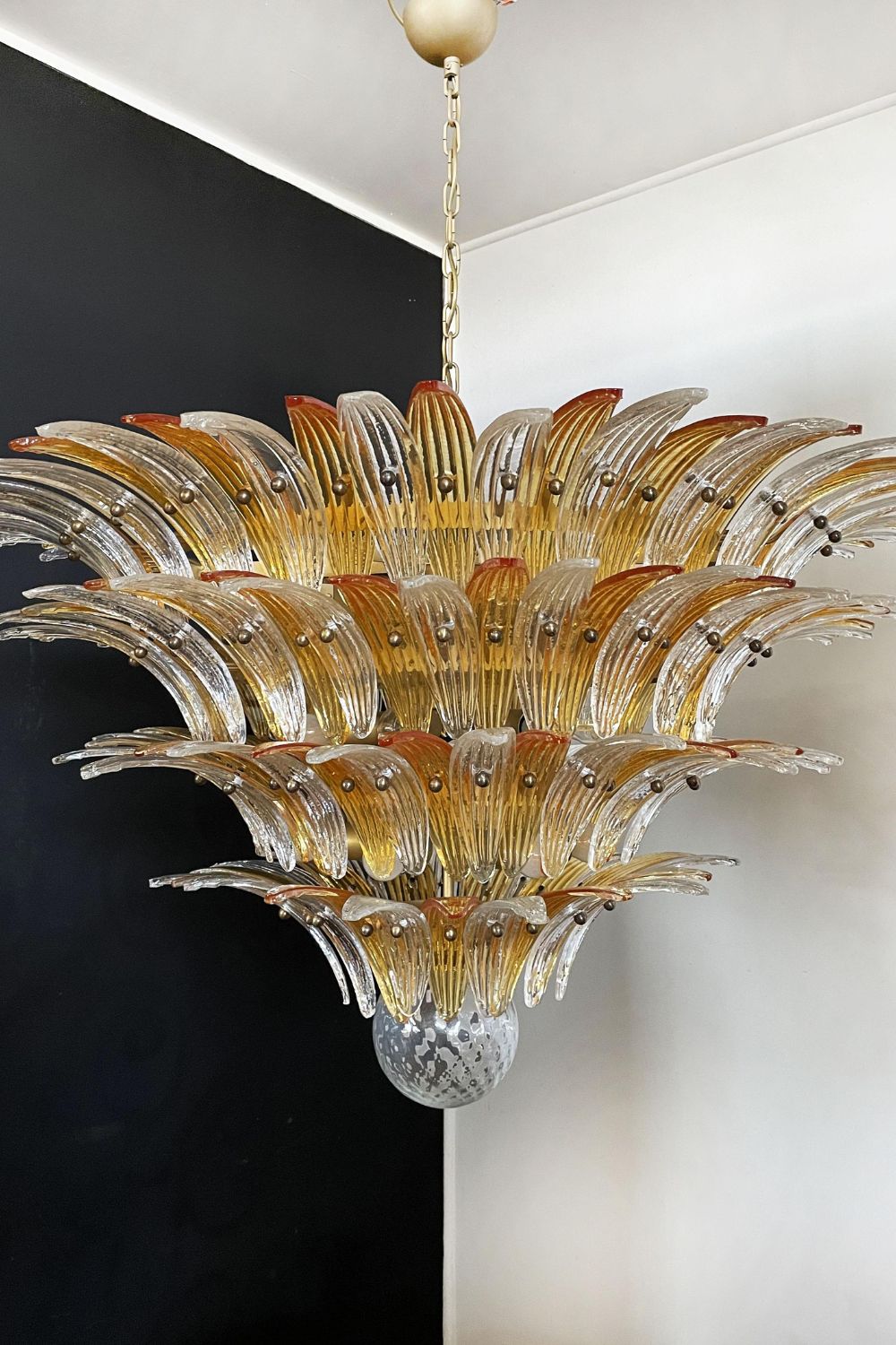 Amber and Clear Art Glass Palmette Chandelier - view 5 | morylighting