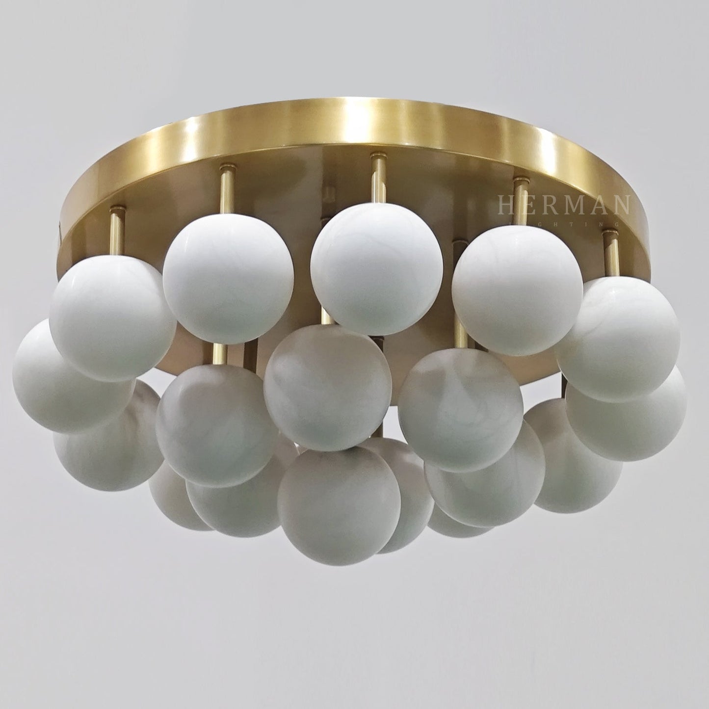 Alabaster Semi Flush Mount with Etched Opal Marble Shades