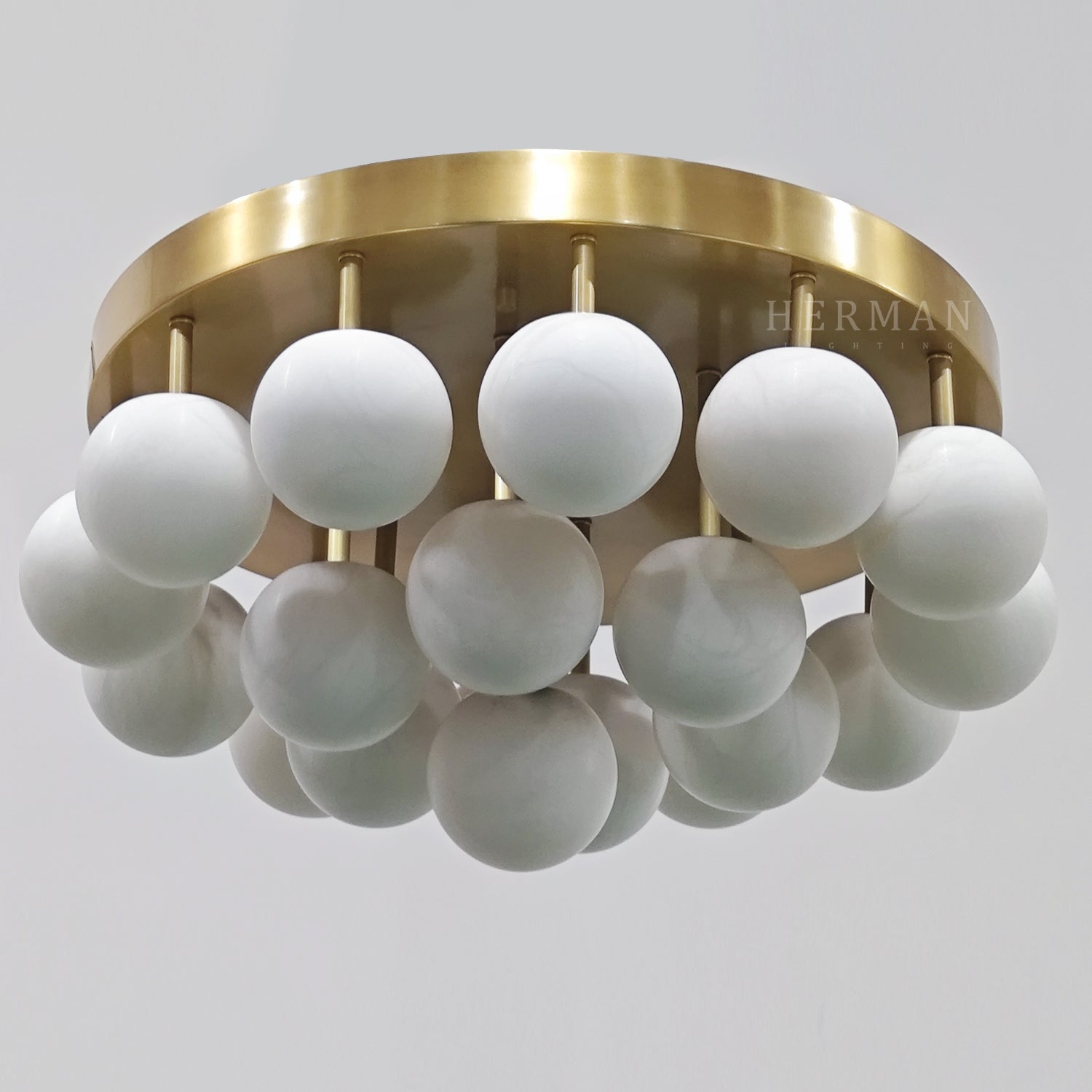 Alabaster Semi Flush Mount with Etched Opal Marble Shades
