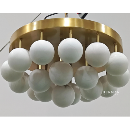 Alabaster Semi Flush Mount with Etched Opal Marble Shades
