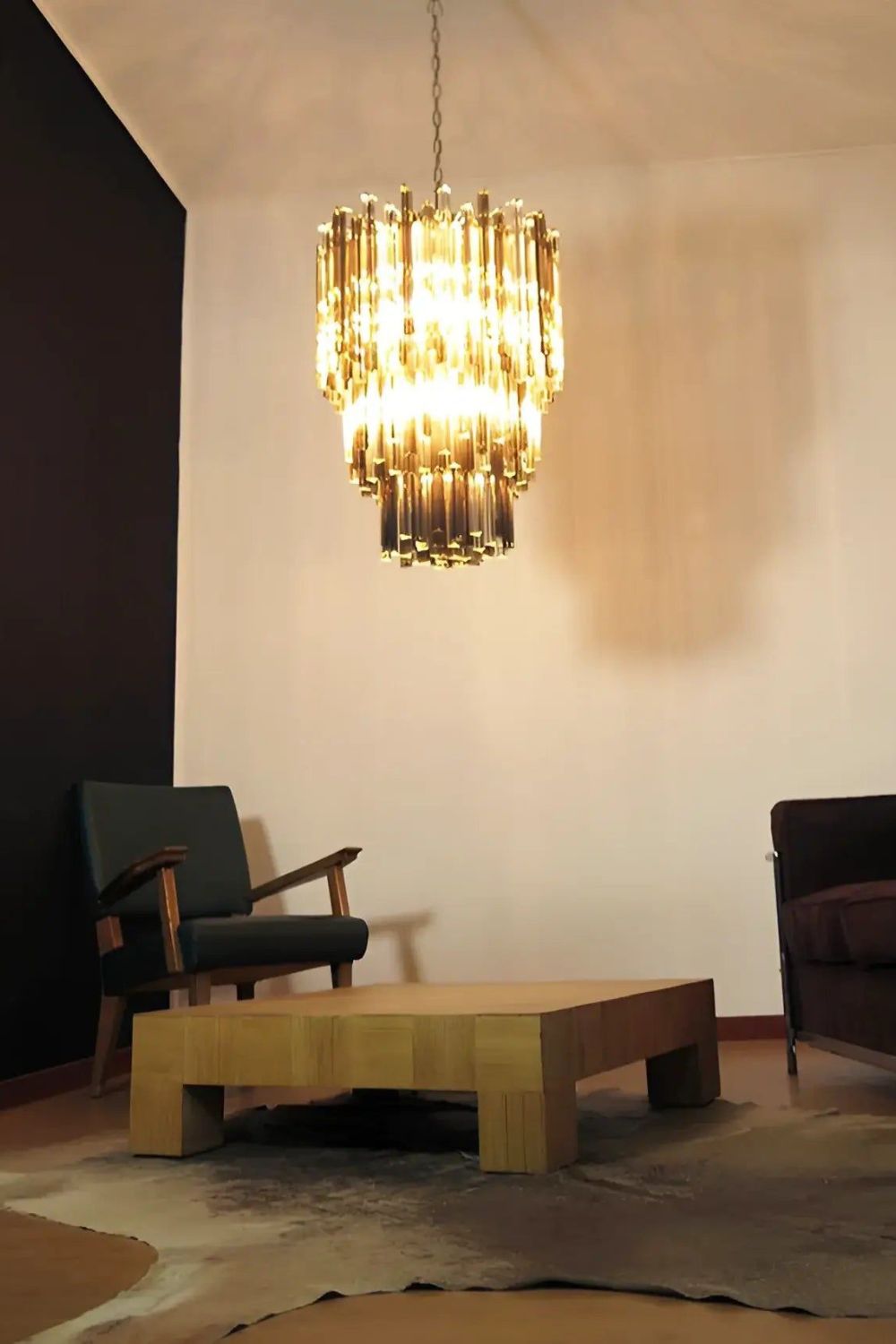 Smoked and Clear Art Glass Prism Chandelier - view 2 | morylighting