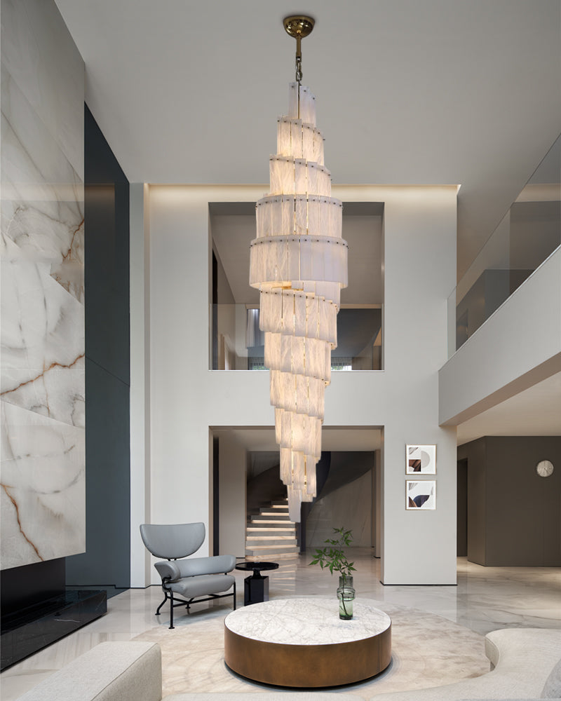 Stairwell Luxury Modern LED High Ceiling Large Alabaster Chandelier