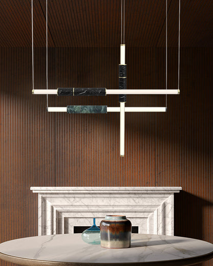 Linear Pipe Alabaster & Acrylic Pendant Light for dining room | vertically & horizontally