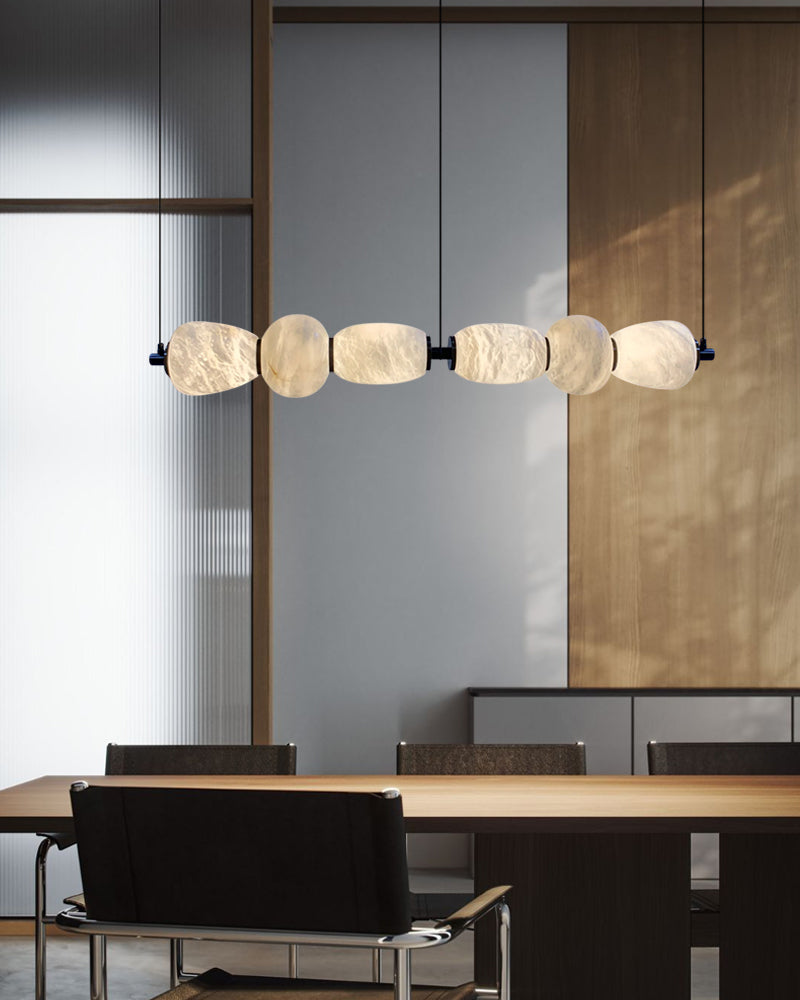 Modern Linear White Alabaster Solid Ball Thread Synthetic Shade Hanging Light for Dining