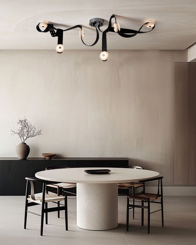 LED Mini SNAPS Module Ceiling Alabaster Pendant Light with Brown Leather Straps