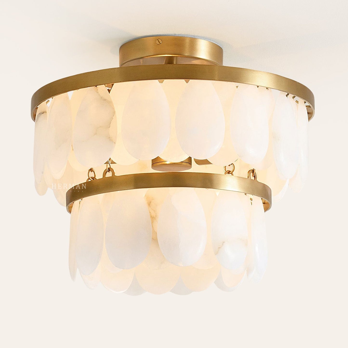 Solene Alabaster Round Flush Mount 14"