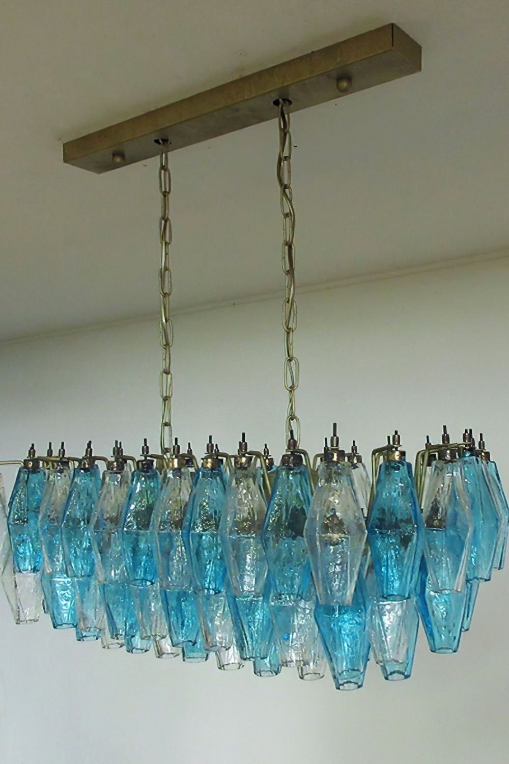 Vintage blue and clear glass Art Poliedri chandelier - view 3 | morylighting