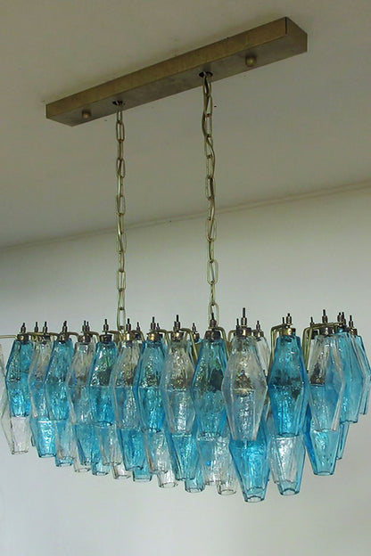 Vintage blue and clear glass Art Poliedri chandelier - view 3 | morylighting