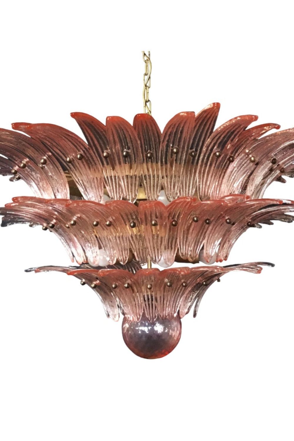 Art Vintage Palm Pink Triple Glass Chandelier - view 11 | morylighting