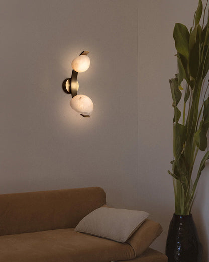 Antique Brass/Black Hardware Double Alabaster LED Wall Lamp