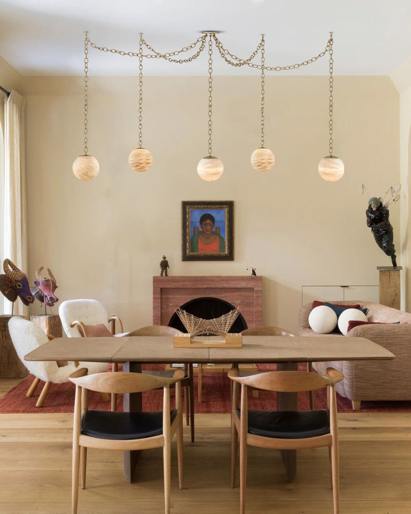 Alabaster Globe Swag Pendants Indoor Lighting with Brass/Black Chain in adjustable