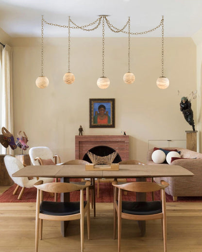 Alabaster Globe Swag Pendants Indoor Lighting with Brass/Black Chain in adjustable