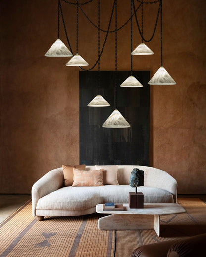 Medium 12" Conical Pendant White Alabaster Shade with Adjustable Chain for living room