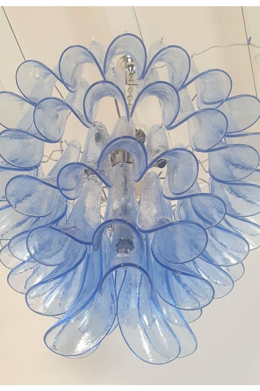 Vintage 1980s Blue Art Glass Petal Chandelier - view 8 | morylighting