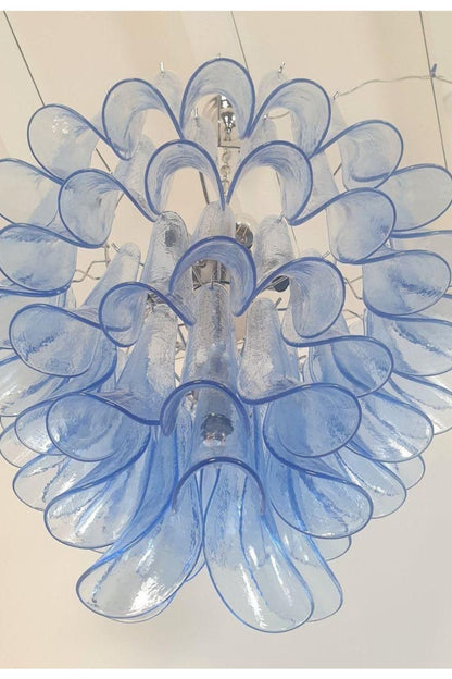 Vintage 1980s Blue Art Glass Petal Chandelier - view 8 | morylighting