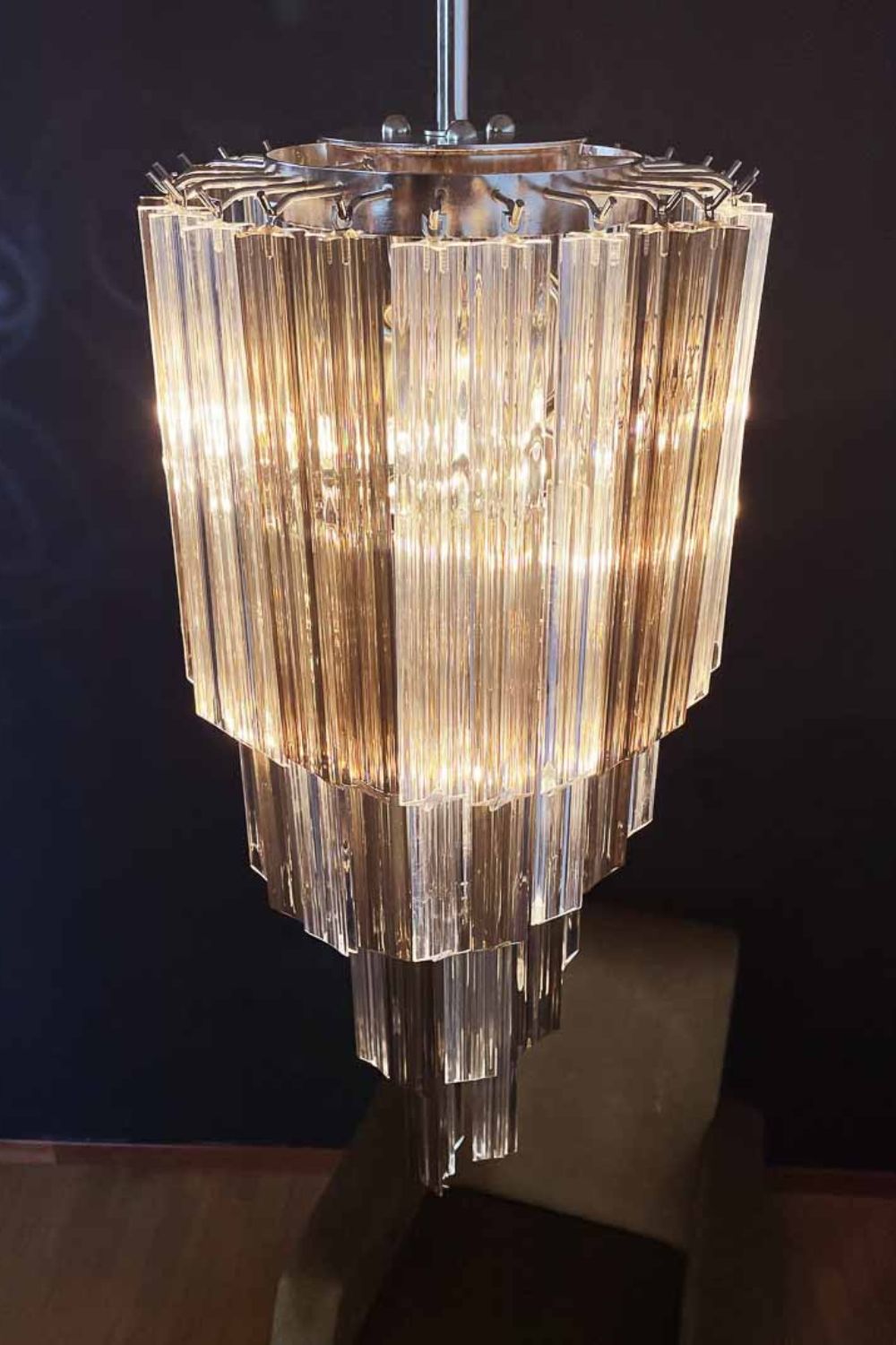 Vintage Smoked Art Glass Prism Spiral Chandelier - view 10 | morylighting