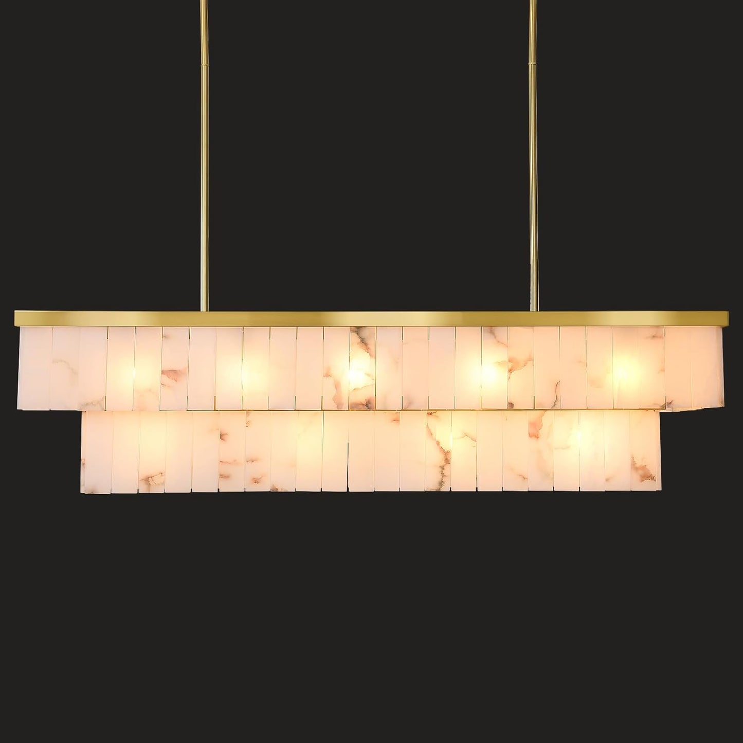 2-Tier Rectangle Alabaster Chandelier 54"L