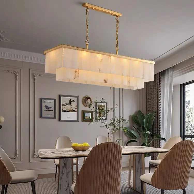 Alabaster Brass Rectangular Chandelier 41.33"L