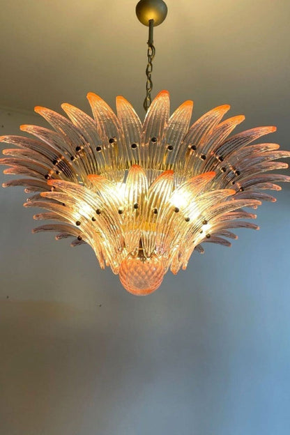 Vintage Art Pink Palm Leaf Glass Chandelier - view 5 | morylighting