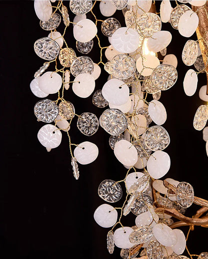 Modern Unique Artistic Flower Brass Branch Semi-flush Mount Chandelier for Living Room/ Hallway/ Entryway/ Staircase