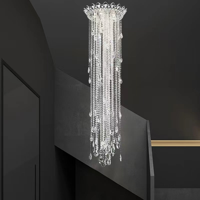 Morylighting Grand Lumina Round Crystal Tassel Chandelier - American transitional hallway