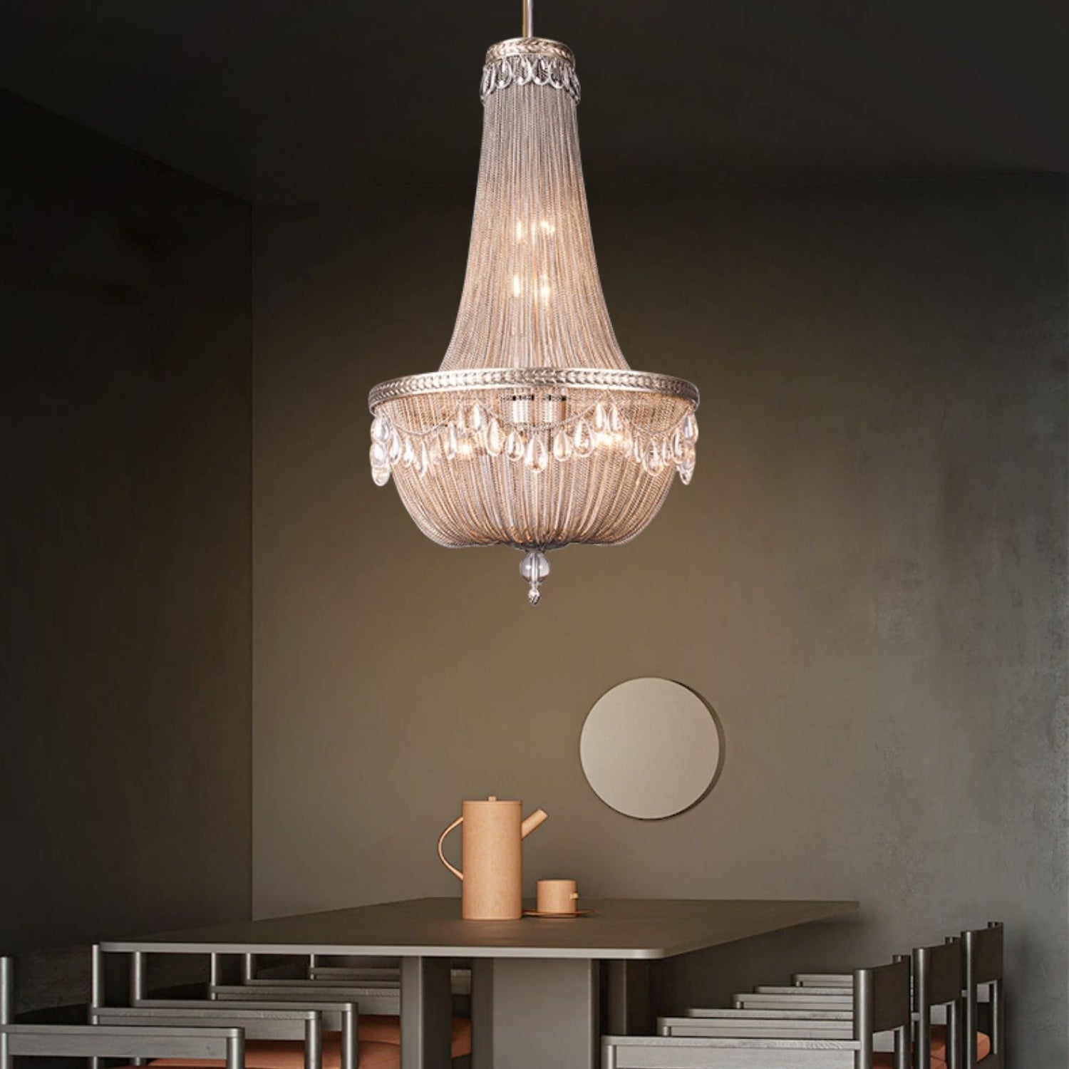 Morylighting Grand Lumina Metal Art Crystal Chandelier - formal American dining room