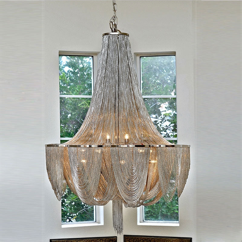 Morylighting Grand Lumina Cascade Tassel Chandelier - grand American foyer with two-story ceiling