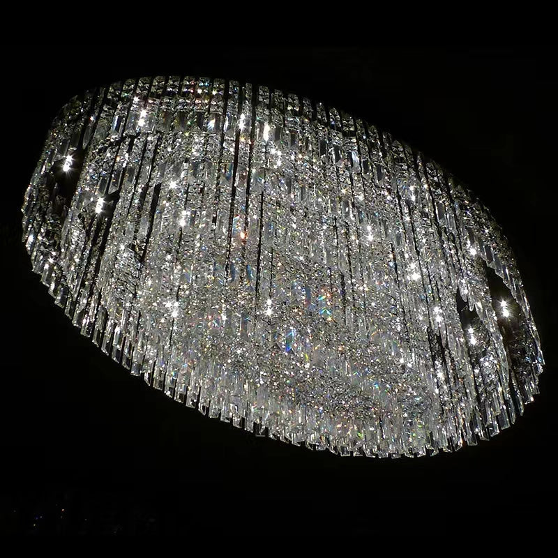 Morylighting Grand Tiered Crystal Flush Mount Chandelier - American master bedroom with standard ceiling