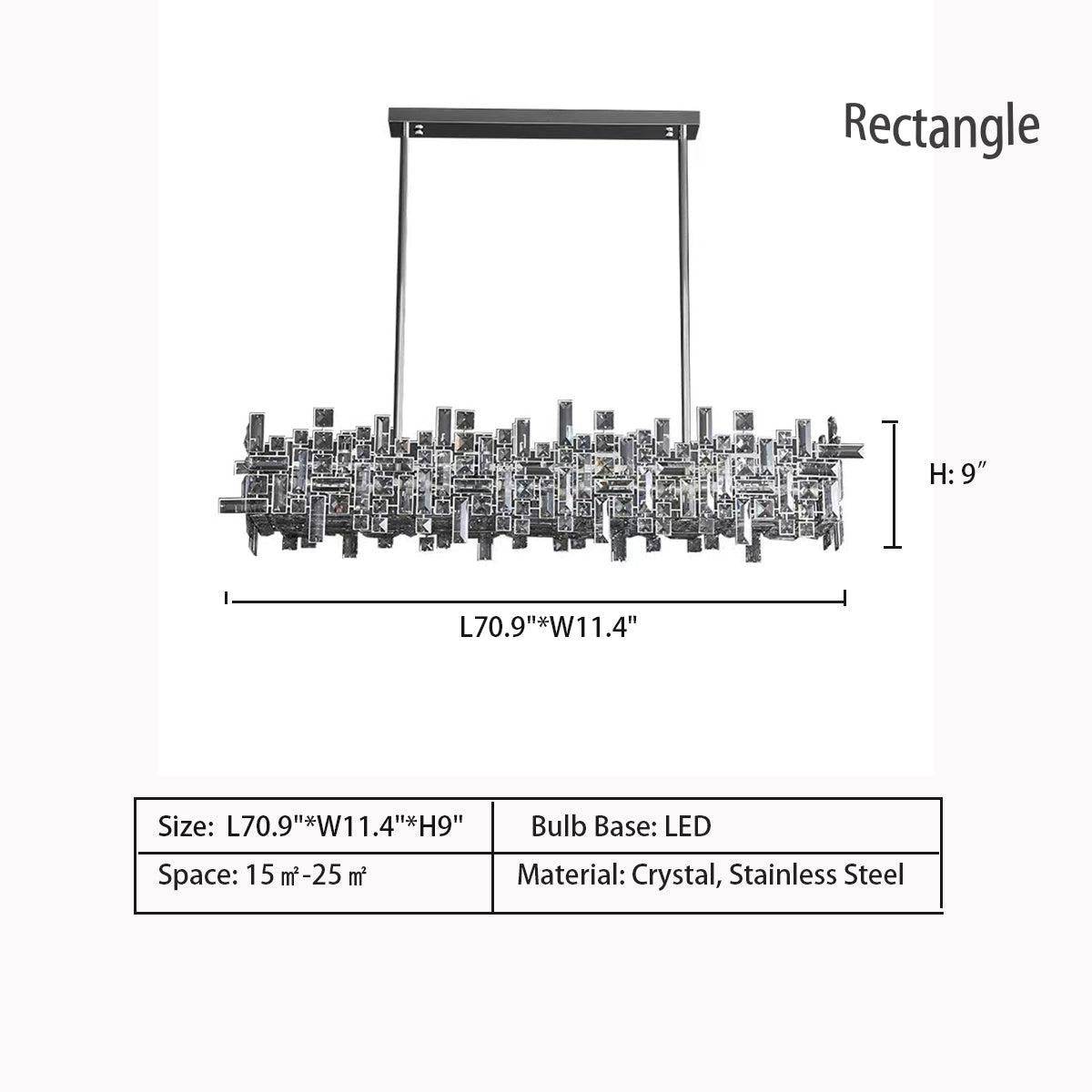 L70.9"*W11.4"*H9.0" chandelier,chandeliers,extra large,large,art,irregular,crystal,suit,living room,dining room,pendant,block,long table,big table,kitchen island,bar